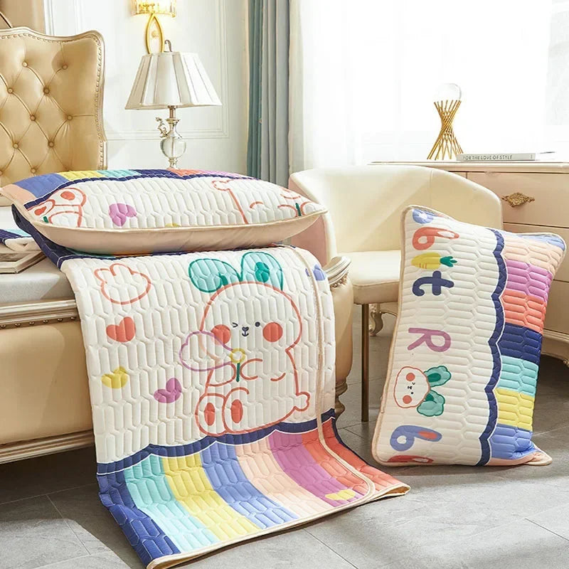 Afralia™ Cartoon Print Silky Mattress Set: 4-Layer Quilted Breathable Cushion