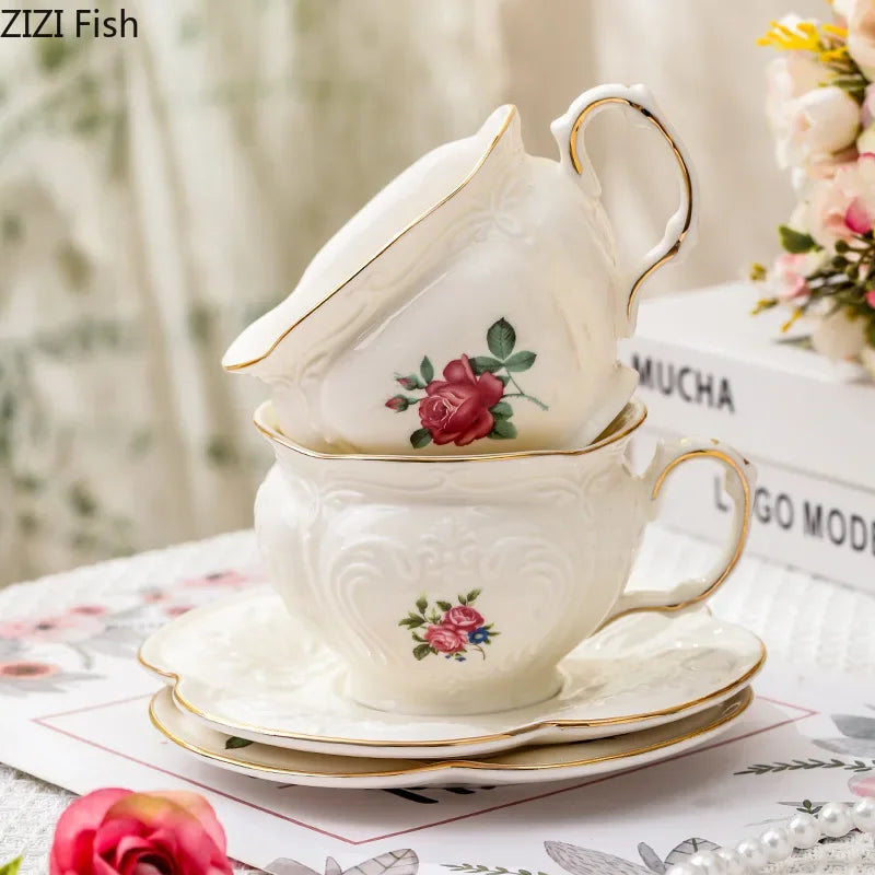 Afralia™ Ceramic Tea Set Dining Table Elegant Floral Collection