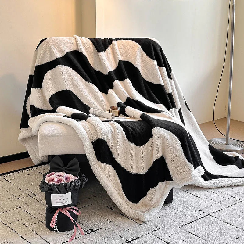 Afralia™ Double-Layer Jacquard Lamb Wool Blanket - Cozy Sofa Throw for Winter Home Comfort
