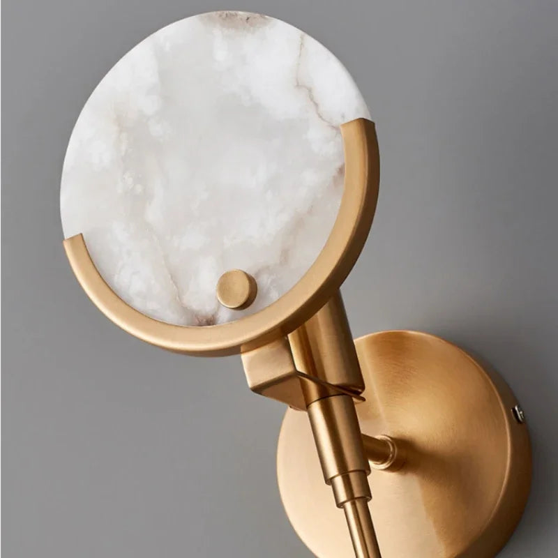 Afralia™ Gold Marble Copper Wall Lamp Modern Minimalist Bedside LED Light