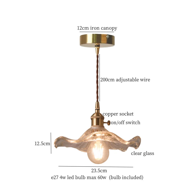 Afralia™ Small Glass LED Pendant Lights Japanese Vintage Hanging Lamp