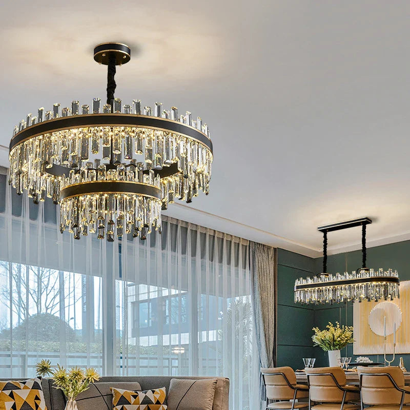 Afralia™ Light Luxury Crystal Chandelier Pendant Lights Set - Modern LED Dimmable Lustre Combination