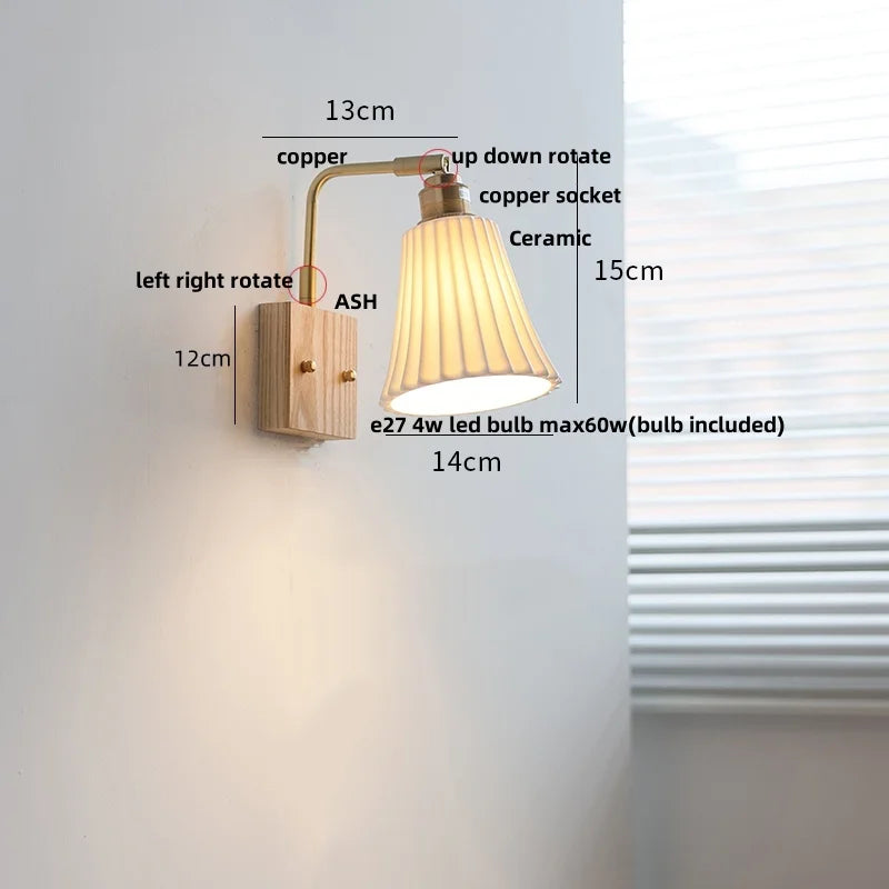 Afralia™ Ash Wood LED Wall Light Fixture with Pull Chain Switch, Modern Nordic Design