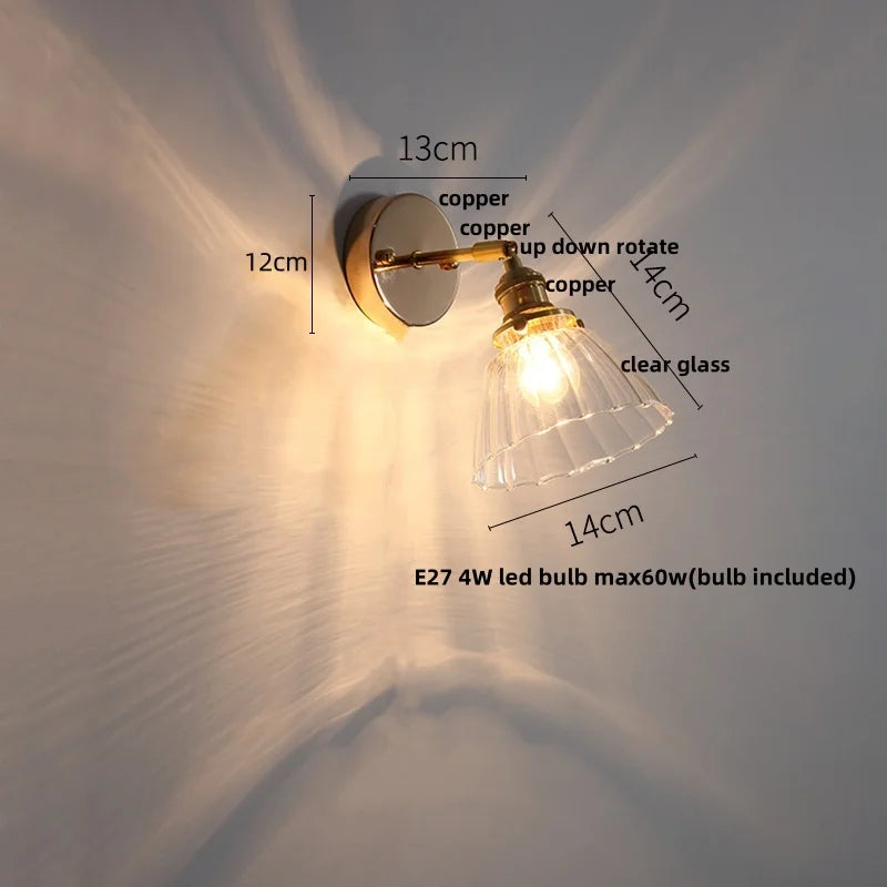Afralia™ Glass Rotate Copper Wall Sconce | Pull Chain Switch LED Light Fixture