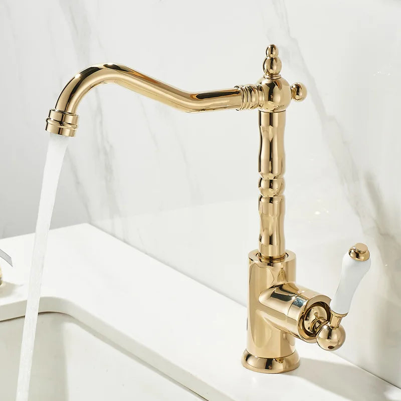 Afralia™ Gold Black Brass Bathroom Kitchen Faucet - Sink Mixer for Hot Cold Water