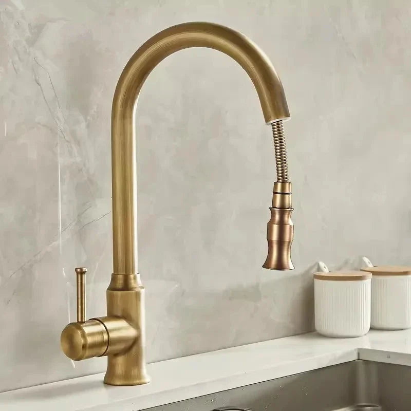 Afralia™ Antique Brass Kitchen Faucet 360° Rotation Sink Mixer Tap - Tuqiu Design