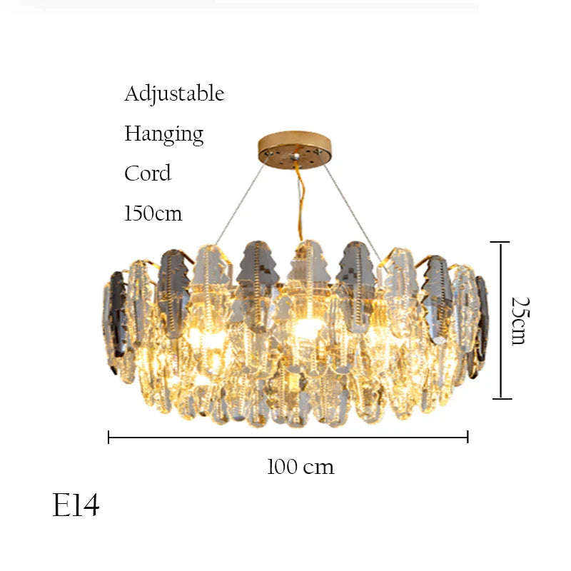 Afralia™ Gold Leaf Crystal Chandelier: Modern LED Dining Room Ceiling Light