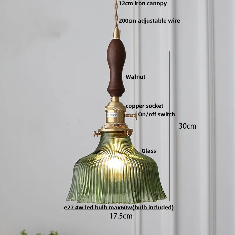 Afralia™ Green Glass LED Pendant Light | Nordic Modern Copper Knob Switch Hanging Fixture