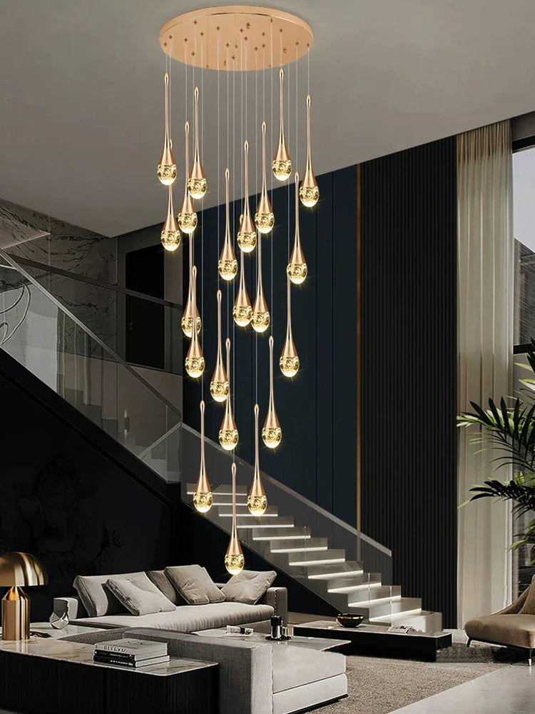 Afralia™ Modern Crystal Chandelier Golden Loft Hanging Light for Stylish Home Décor