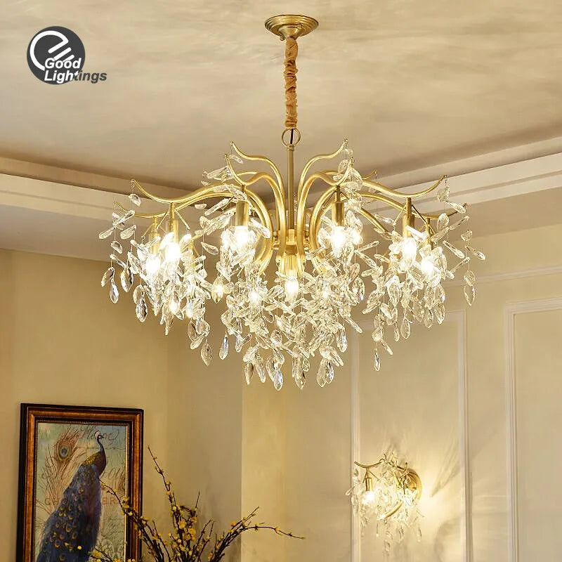 Afralia™ Gold Crystal Ceiling Chandelier for Bedroom Dining Living Room