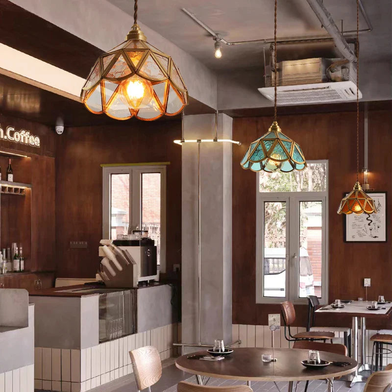 Afralia™ Nordic Glass LED Pendant Light - Vintage Brass Hanglamp for Cafe, Living Room