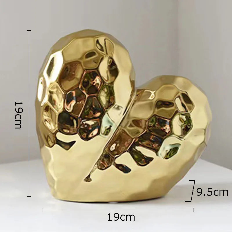 Afralia™ Golden Heart Ceramic Statue: Minimalist Modern Home Decor Ornament