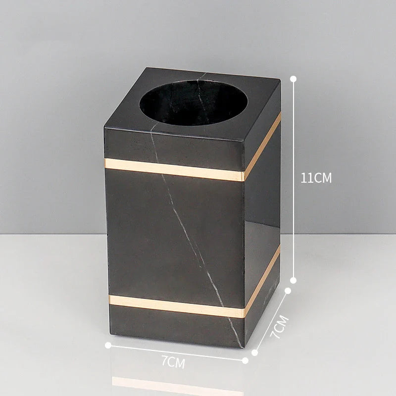 Afralia™ Nero Marquin Marble Bathroom Set with Gold Accents