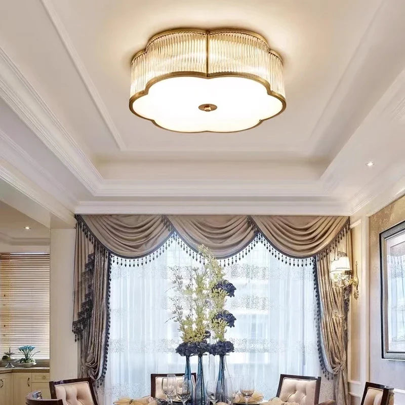 Afralia™ Copper Glass Ceiling Light, LED Foyer Restaurant Living Room Lamp