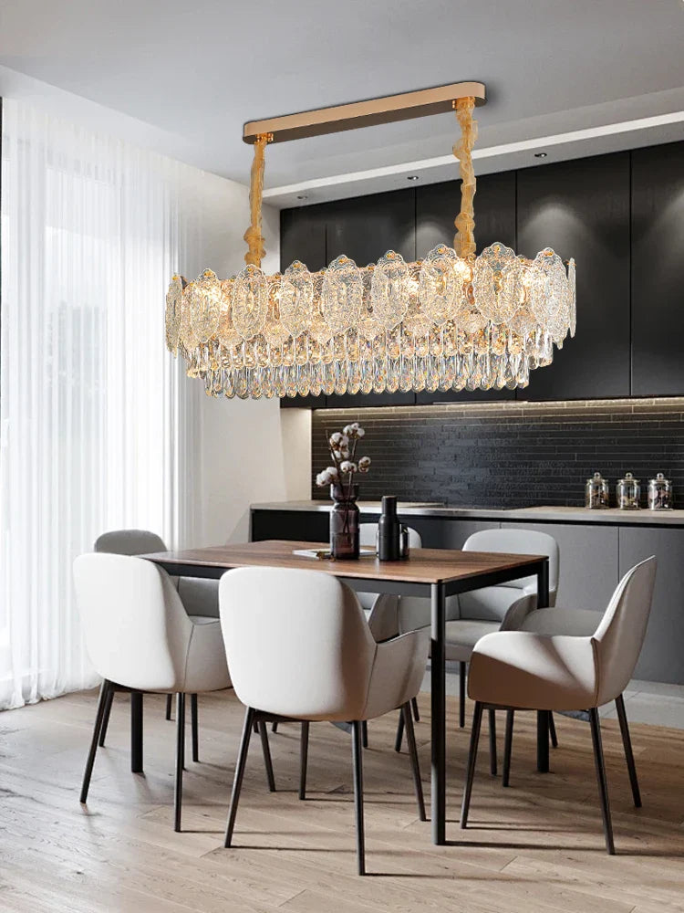 Afralia™ Gold Glass Dining Table Lamp | Modern Round Crystal Hanging Pendant Lights