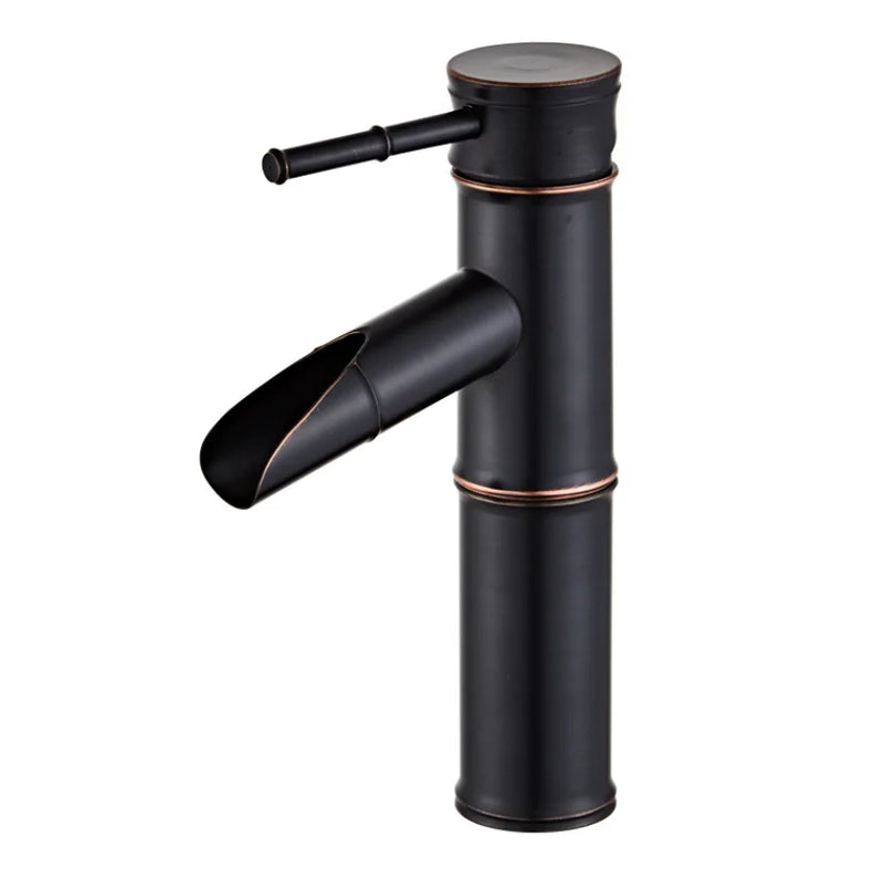 Afralia™ Black Bamboo Vintage Bathroom Faucet : Hot Cold Mixer Tap Wash Basin Sink