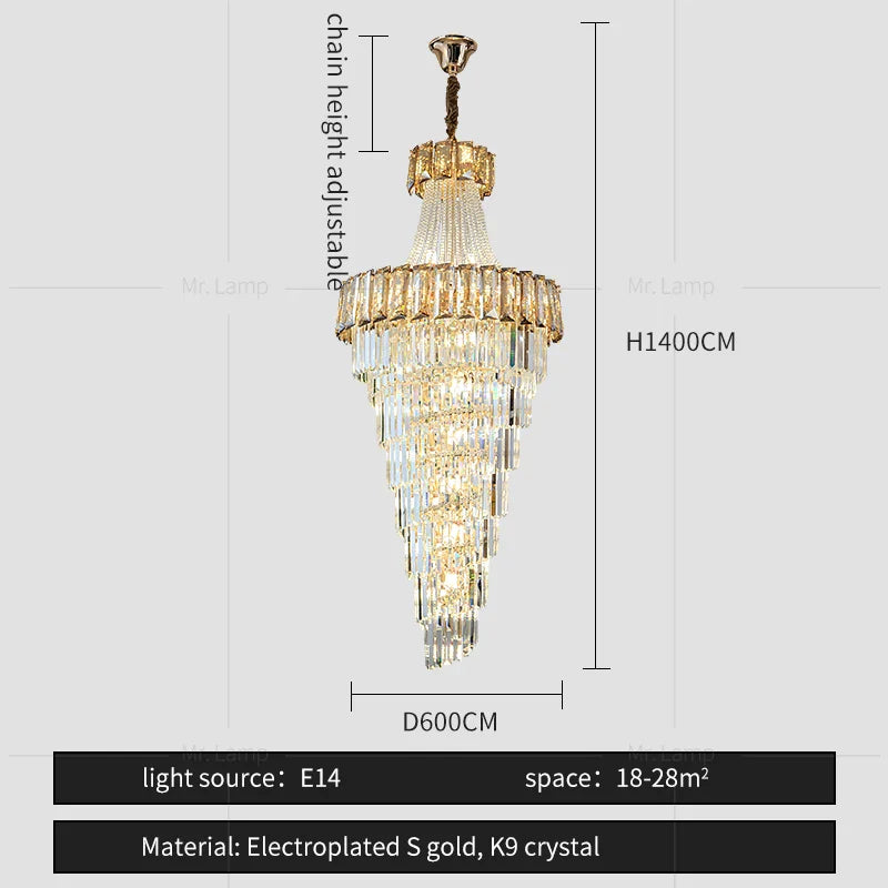 Afralia™ Elegant Crystal Chandelier for Duplex Spiral Staircase and Living Room