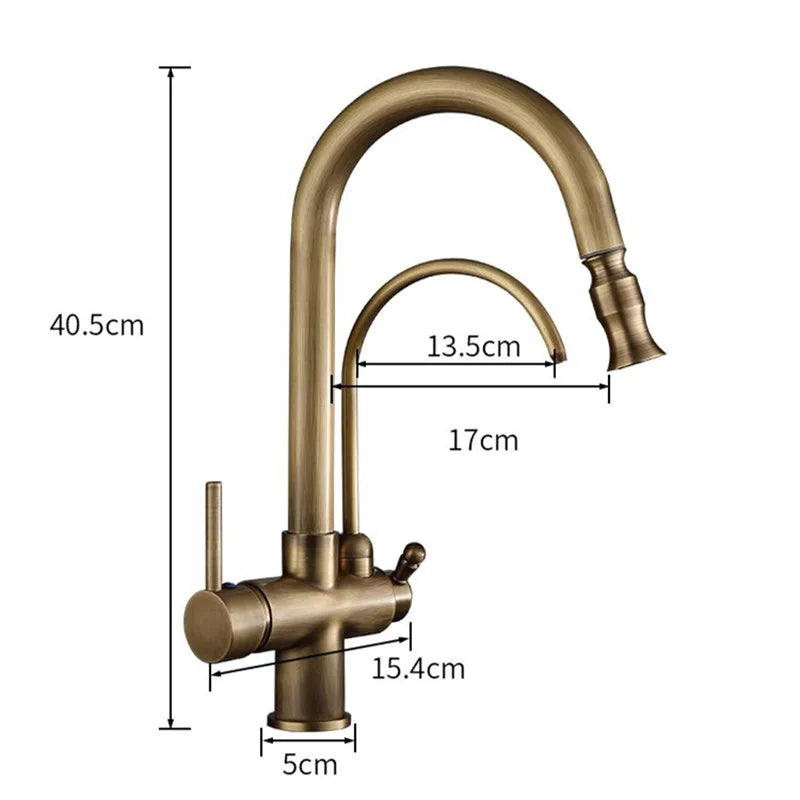 Afralia™ Solid Brass Kitchen Faucet Mixer with Water Filter Tap - Deck Mounted