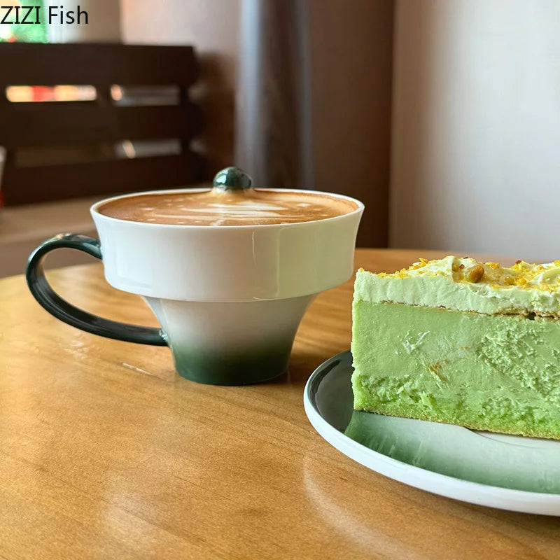 Afralia™ Red/Green Gradient Ceramic Cup & Saucer Set - Dining Table Coffee Mug