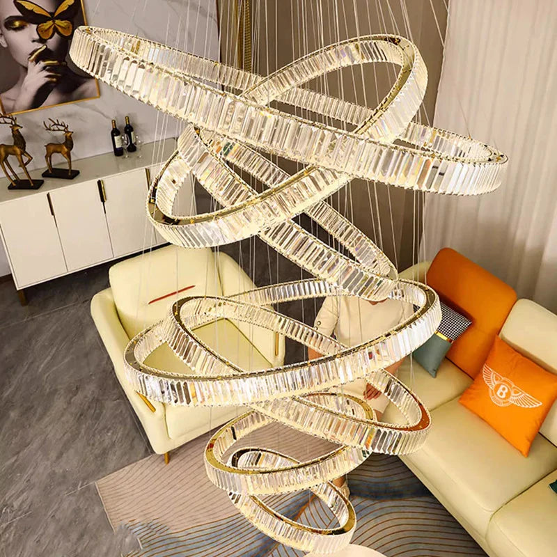 Afralia™ Crystal Chandelier Stair Pendant Lamp Living Room Interior Lighting