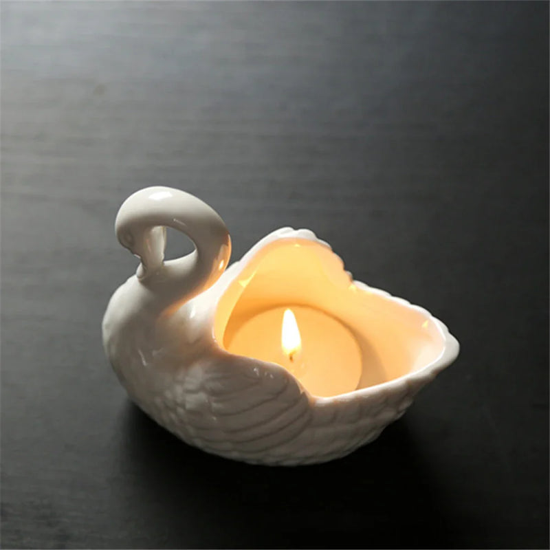 Afralia™ Swan Ceramic Flowerpot Candle Holder Vase Home Decoration Candy Box Storage