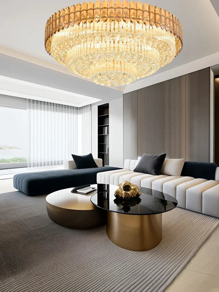 Afralia™ Amber Crystal Round Chandelier: Nordic Large Multiple Tier Ceiling Light for Living Room