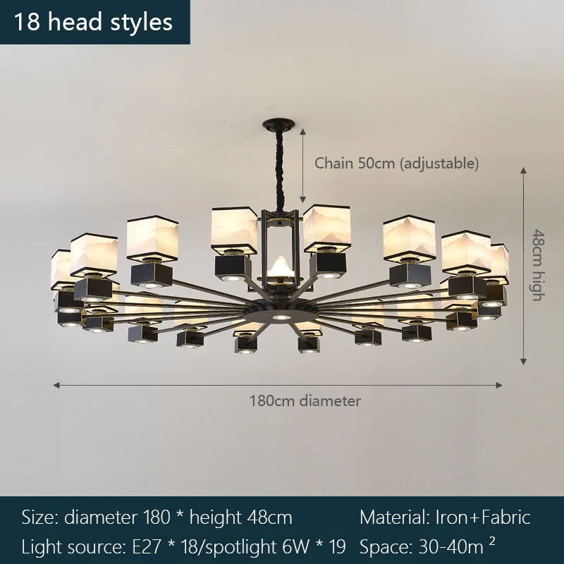 Afralia™ Chinese Zen Marble Chandelier for Living Room, Restaurant, and Bedroom