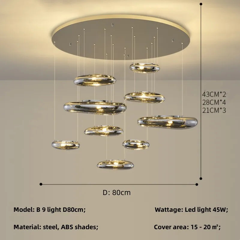 Afralia™ Chrome LED Ceiling Chandelier Cobblestone Pendant Lights - Modern Luxury Luminarias Fixtures