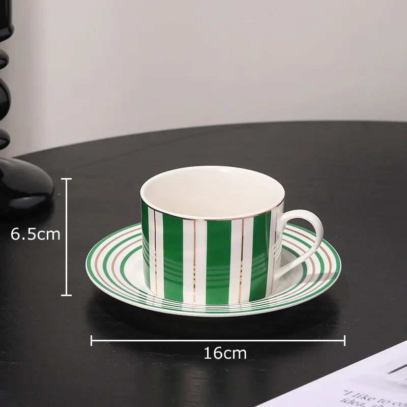 Afralia™ Striped Ceramic Cup & Saucer Set for Tea & Coffee - 250ml