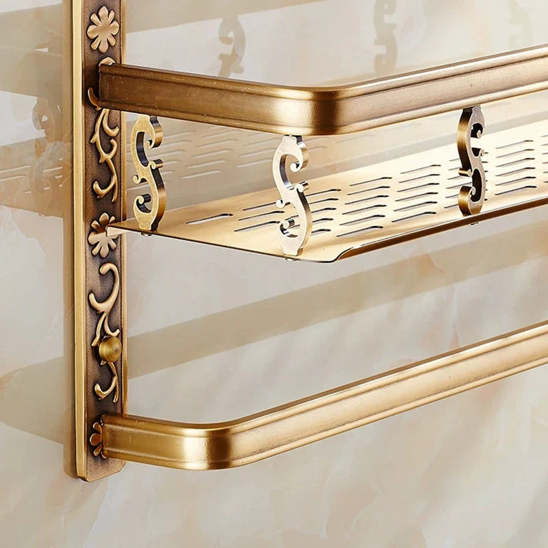 Afralia™ Aluminum Bathroom Corner Shelf - 40cm Length, Antique Finish, Shower Room Basket
