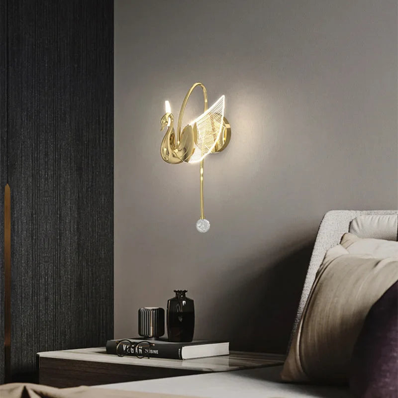 Afralia™ Swan Gold LED Wall Sconce for Home Decor and Indoor Lighting