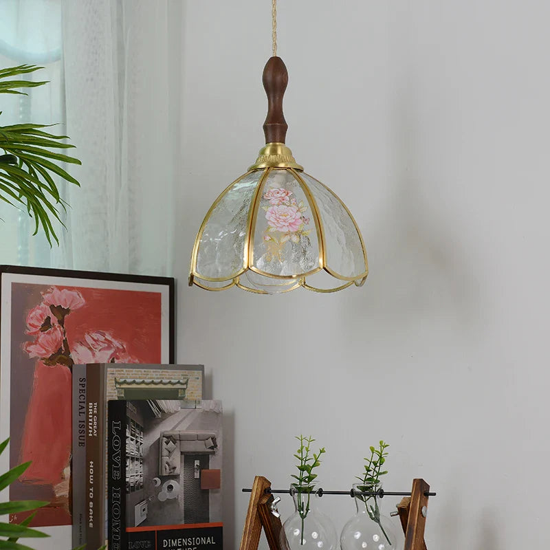 Afralia™ Walnut Tiffany Glass LED Pendant Light : Nordic Modern Kitchen Hanging Lamp