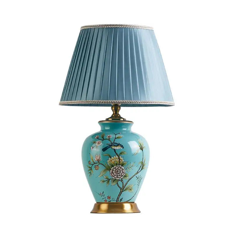 Afralia™ Retro Flower Bird Ceramic Table Lamp Living Room Decoration Lighting Remote Control