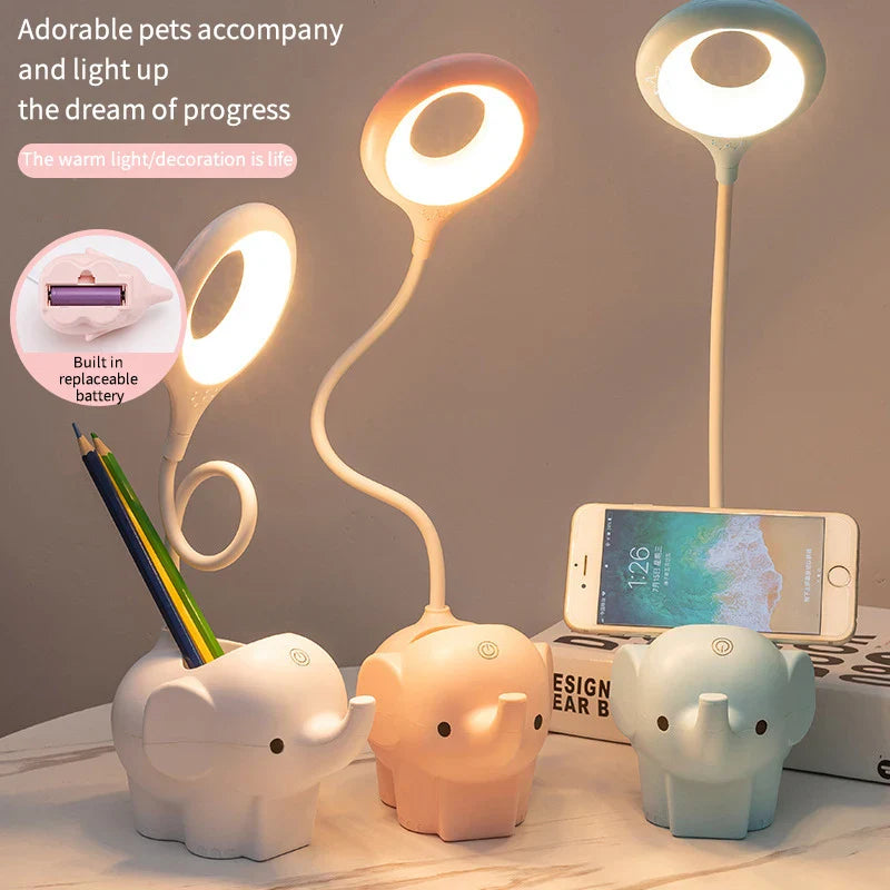 Afralia™ Elephant LED Table Lamp: Three Color Temperature Adjustable Eye Protection Learning Light