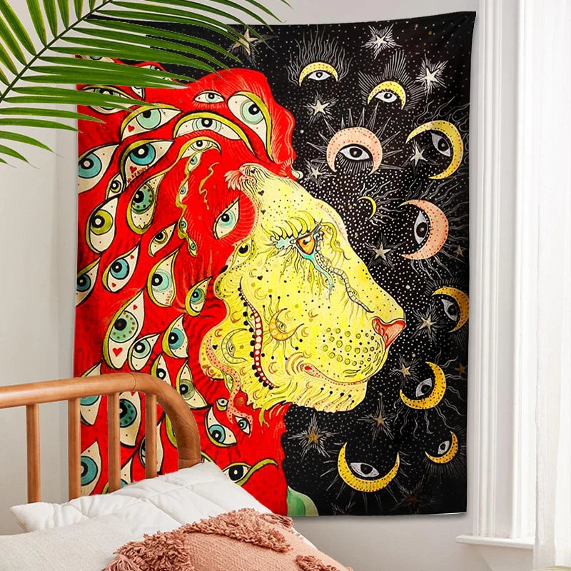 Afralia™ Psychedelic Lion Tarot Tapestry Wall Hanging Home Decor