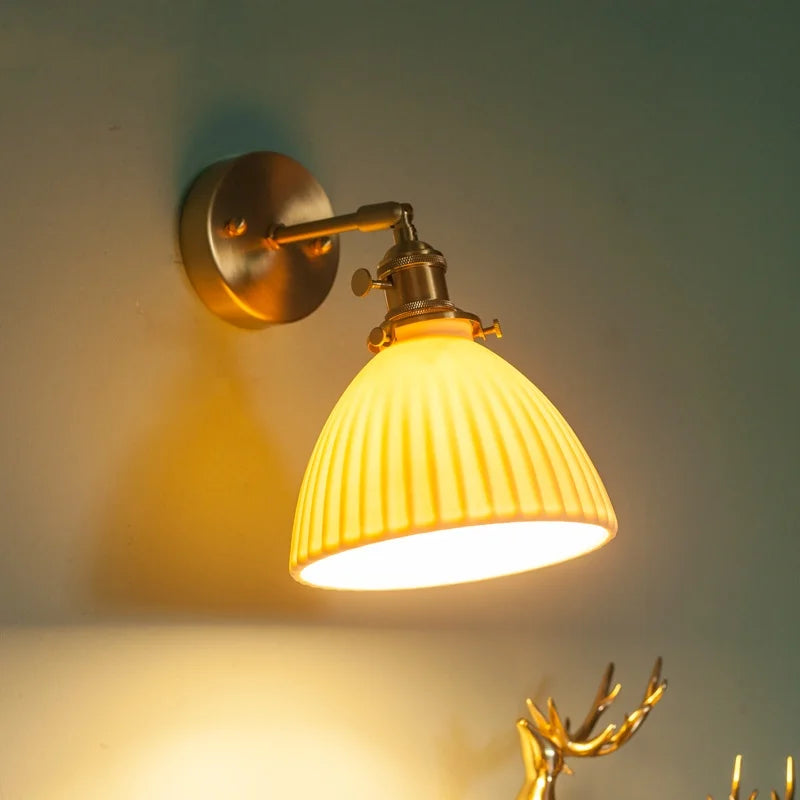 Afralia™ Nordic Modern LED Wall Lamps Copper Arm Ceramic for Home Decor