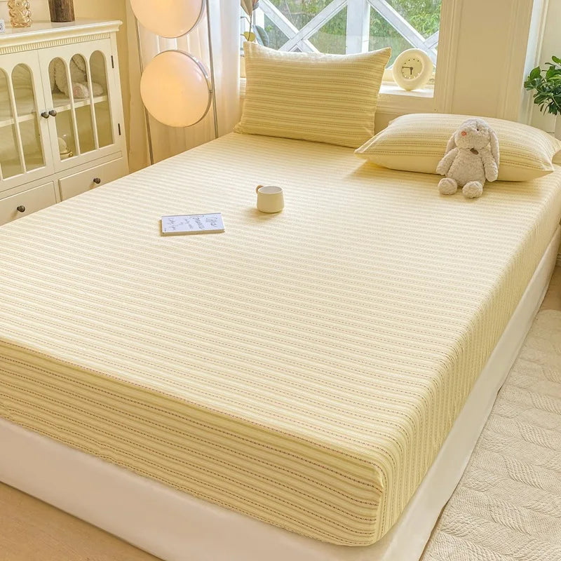 Afralia™ Cotton Jacquard Fitted Sheet Set with 2 Pillowcases, Dustproof & Anti-Slip