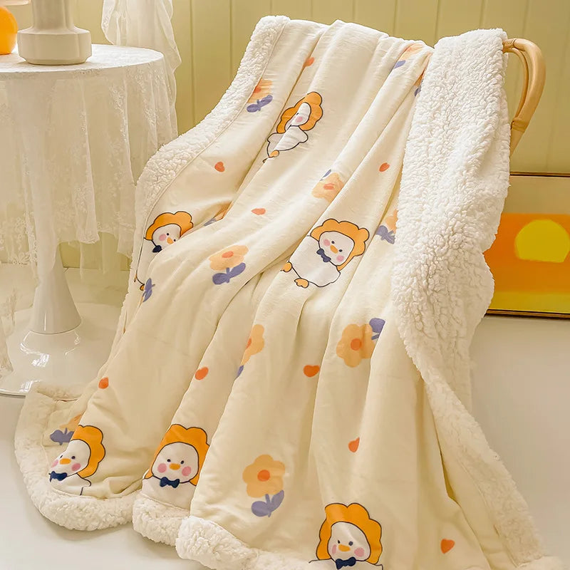 Afralia™ Cozy Milk Velvet Cartoon Blanket for Single Bed, Student Dorm: Spring & Autumn Blanket