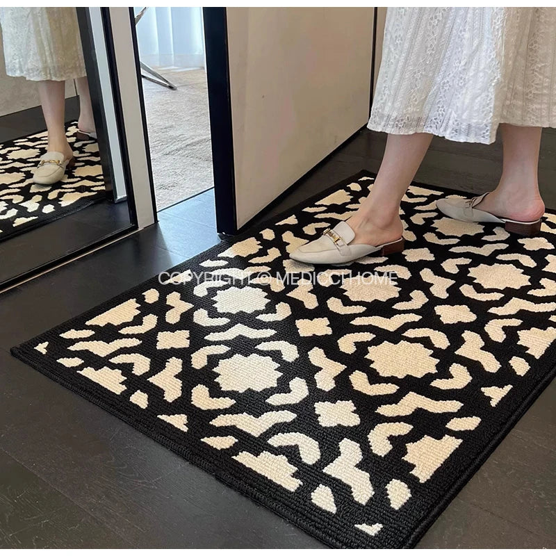 Afralia™ Houndstooth Black Ivory Area Rug Decor Carpet Doormat Floor Mat