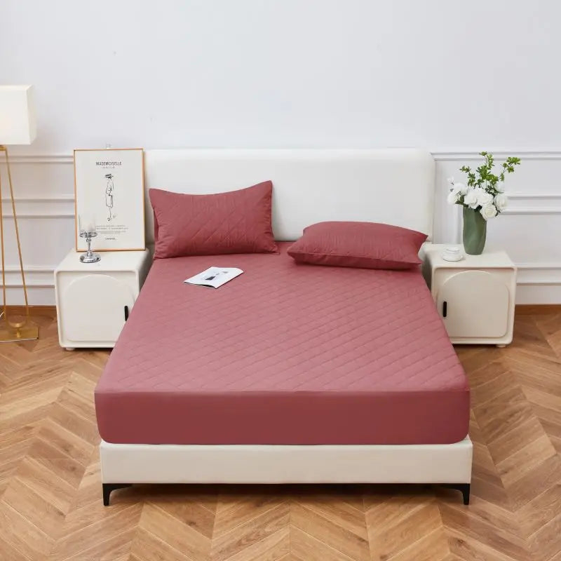 Afralia™ Waterproof Quilted Fitted Sheet: Soft Solid Color Mattress Cover for All Seasons