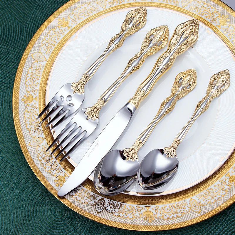 Afralia™ Stainless Steel Cutlery Set: Gold & Silver Kitchenware Tools & Accessories