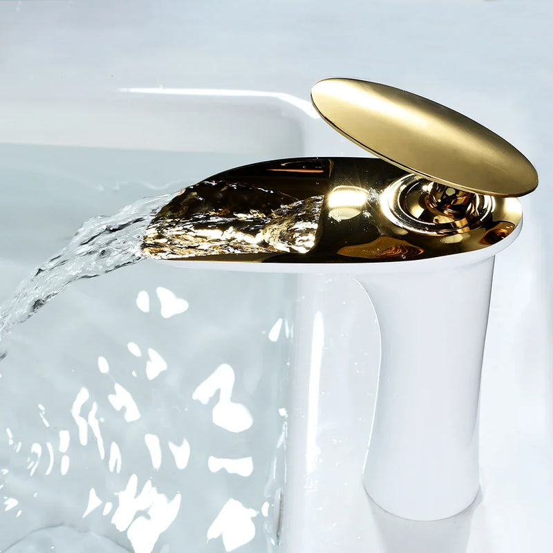 Afralia™ White Waterfall Bathroom Faucet - Single Handle Basin Mixer Tap - Brass Sink Faucet