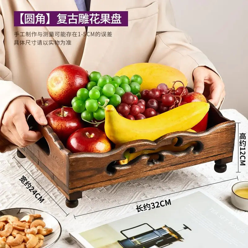 Afralia™ Solid Wood Fruit Bowl - Simple Retro Chinese Office Decor & Home Storage