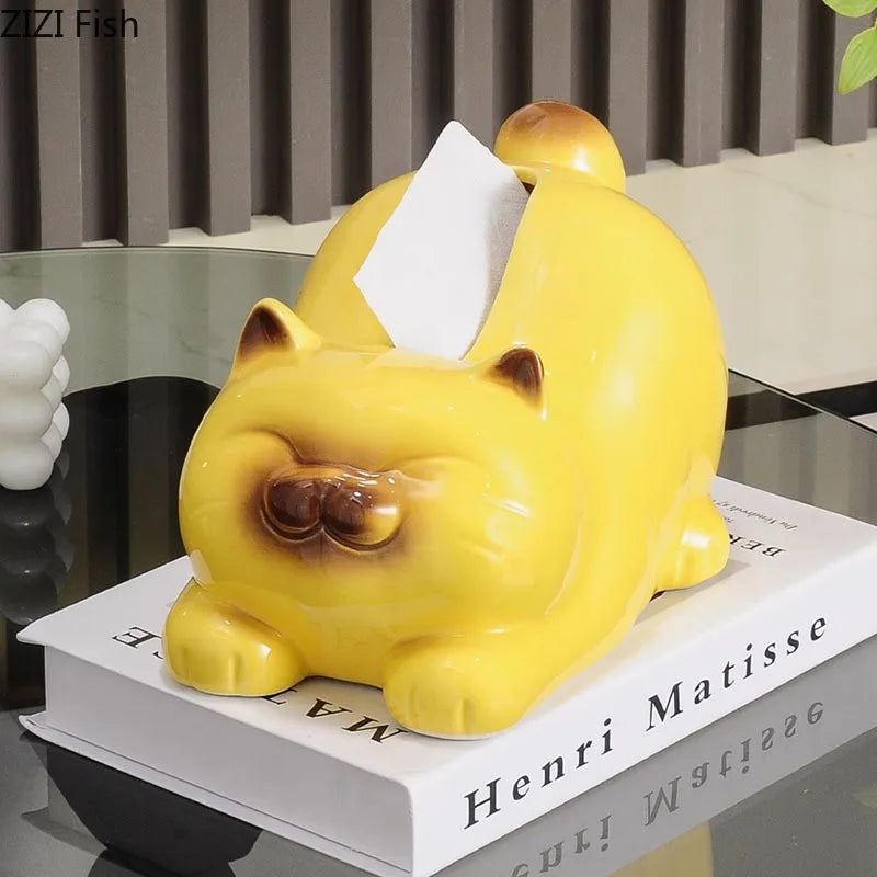 Afralia™ Siamese Kitten Tissue Box: Cute Ceramic Cat Decor for Coffee Table & Desk