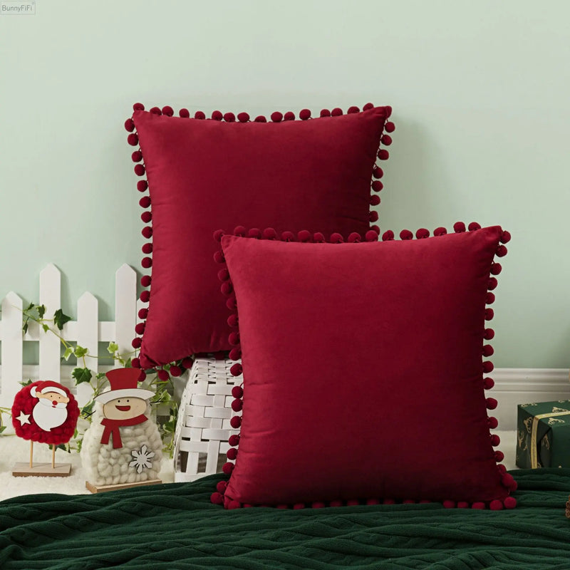 Afralia™ Pompom Ball Cushion Covers - Christmas Decoration - Soft Velvet - Living Room - Bed Room - Sofa