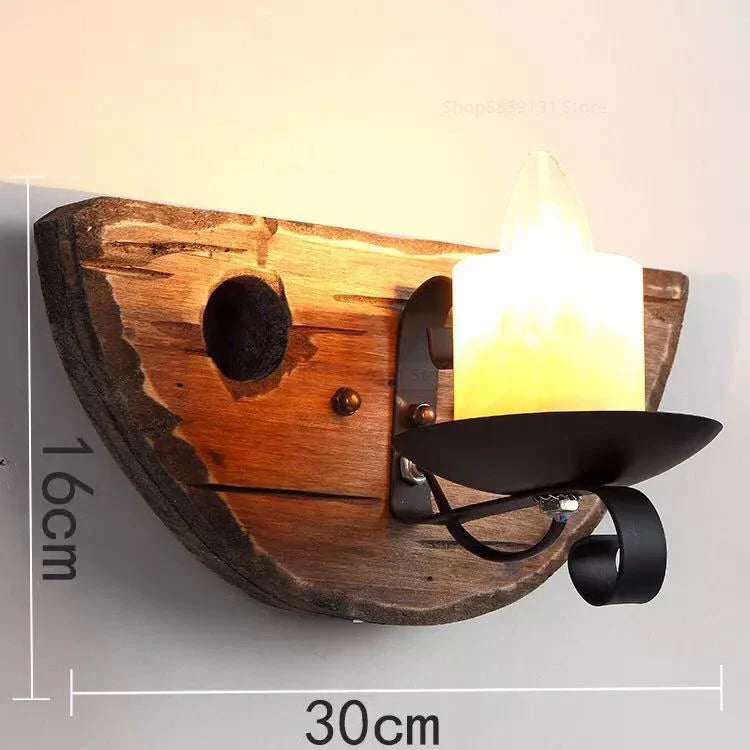 Afralia™ Wrought Iron Wood Wall Lamps - Retro LED Wall Lights for Home, Bar, Cafe & Living Room