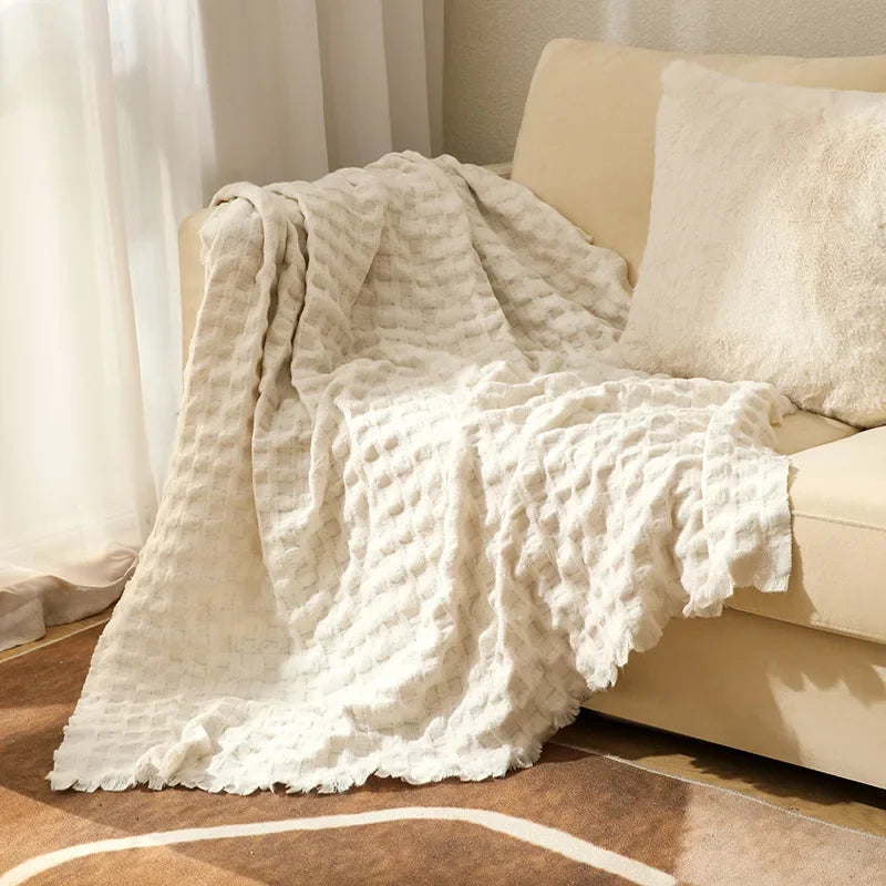 Afralia™ Knitted Waffle Blanket Throw - Multi-Season Sofa Cover, Bedspread, and Nap Bed End Towel