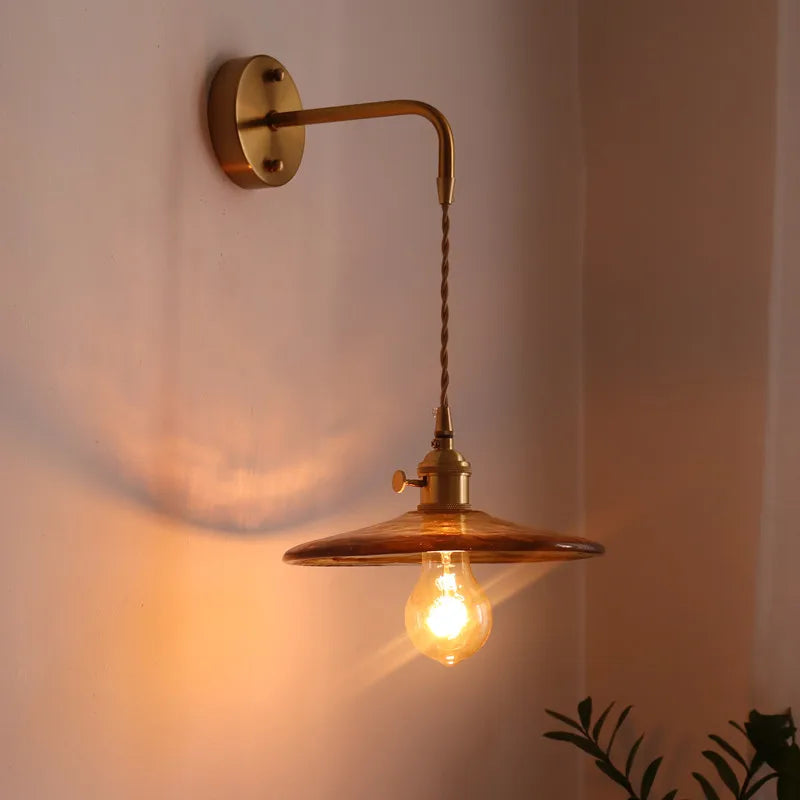 Afralia™ Glass Copper LED Wall Sconce Vintage Style for Bedroom Dining Room Mirror Lighting