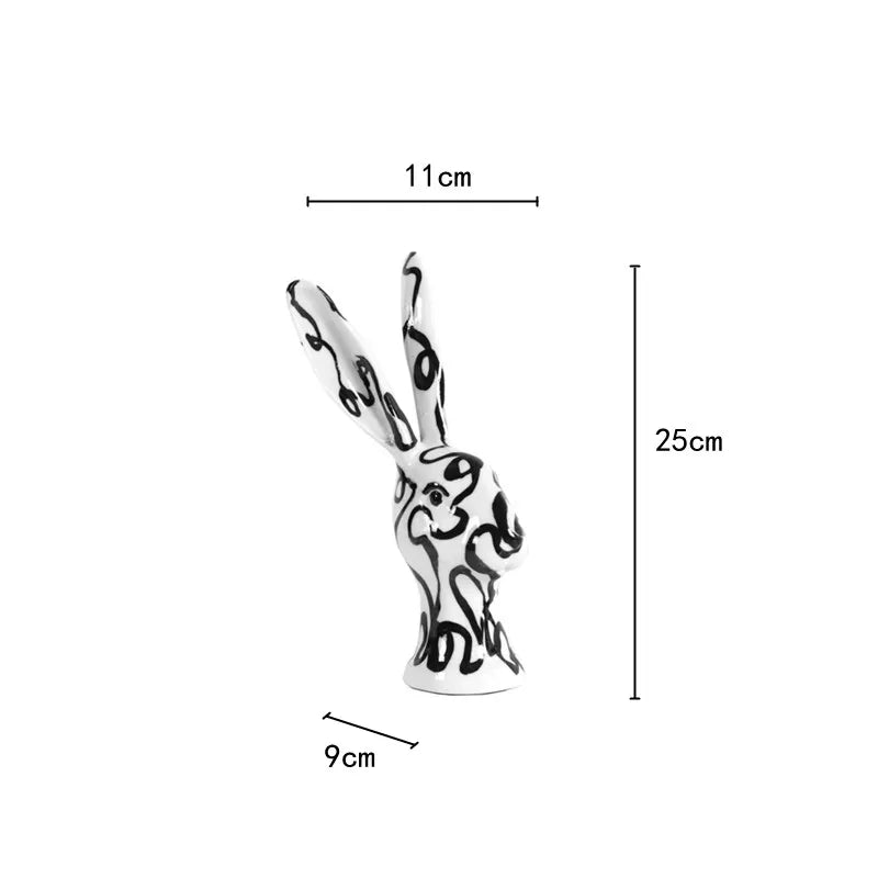Afralia™ Resin Rabbit Head Sculpture Hand-painted Graffiti Decor Figurine