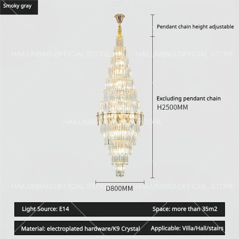 Afralia™ Hollow Spiral Staircase Chandelier | Modern Long Crystal Light for Villa Livingroom